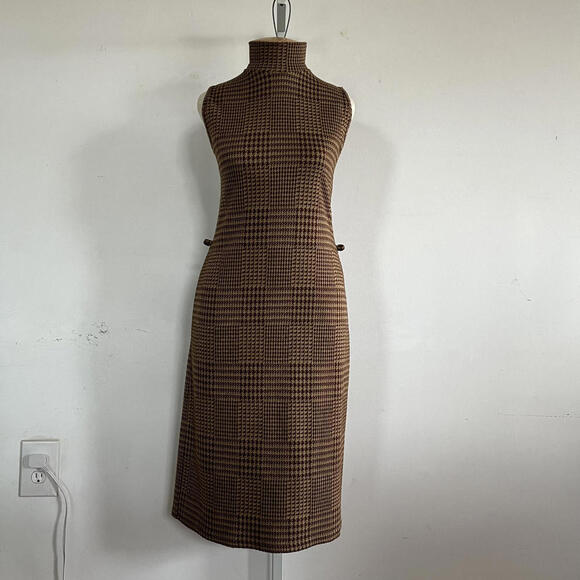 Dresses & Skirts - Vintage 70s Houndstooth Dress with Gold Sparkles, Sleeveless, Small